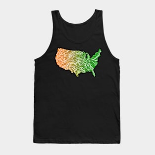 Colorful mandala art map of the United States of America in green and orange Tank Top